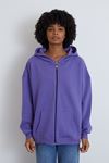 Ön Fermuarlı Kapşonlu Sweatshirt Hırka-Lila