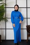 Saç Örgü Reglan Kol Elbise-Saks