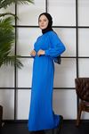 Saç Örgü Reglan Kol Elbise-Saks