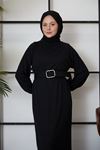 Saç Örgü Reglan Kol Elbise-Siyah