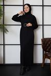Saç Örgü Reglan Kol Elbise-Siyah