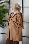 Kapşonlu Fermuar Detay Trenç-Camel