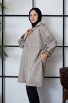 Fermuar Detay Kapşonlu Trenç-Taş