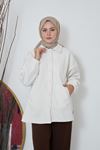 Flotalı Düğmeli Ceket-Ekru