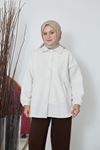 Flotalı Düğmeli Ceket-Ekru