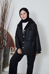 Cepli Kürklü Süet Kaban-Siyah