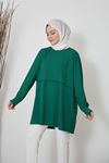Saç Örgü Kırma Detay Tunik-Zümrüt Yeşili
