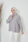 Degaje Yaka Kısa Tunik-Gri