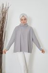 Degaje Yaka Kısa Tunik-Gri
