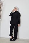 Degaje Yaka Kısa Tunik-Siyah