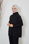 Degaje Yaka Kısa Tunik-Siyah