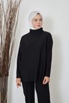 Degaje Yaka Kısa Tunik-Siyah