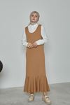 Eteği Volan Saçörgü Jile-Camel