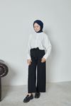 Kadın Beli Lastikli Bağlama Detaylı Geniş Paça Tesettür Pantolon-Siyah