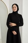 Kol Dantel Detay Elbise-Siyah