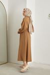 Yarasa Kol Fermuar Detay Burgu Elbise-Camel
