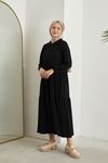 Yakalı Patlı Burgu Elbise-Siyah