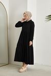 Yakalı Patlı Burgu Elbise-Siyah
