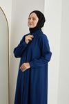 Önü Patlı Krep Elbise-İndigo