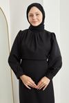Fermuar Detay Astarlı Elbise-Siyah