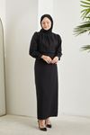 Fermuar Detay Astarlı Elbise-Siyah