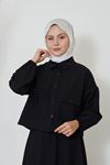 Çift Cep Kapaklı Scuba Tunik-Siyah