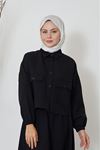 Çift Cep Kapaklı Scuba Tunik-Siyah