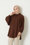 Reglan Kol Keten Tunik-Kahve
