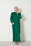 Omuz Fırfır Detay Krep Elbise-Zümrüt Yeşili