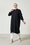 Fermuar Detay Ribanalı Tunik-Siyah