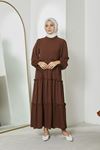 Kat Kat Bible Detay Elbise-Kahve