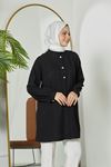 Ön Pat Detay Tunik-Siyah