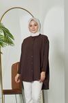 Önü Düğmeli Ayrobin Tunik-Kahve