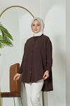 Önü Düğmeli Ayrobin Tunik-Kahve