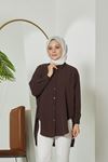 Önü Düğmeli Ayrobin Tunik-Kahve