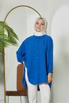 Önü Düğmeli Ayrobin Tunik-Saks