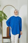 Önü Düğmeli Ayrobin Tunik-Saks