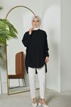 Önü Düğmeli Ayrobin Tunik-Siyah