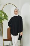 Önü Düğmeli Ayrobin Tunik-Siyah