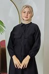 Çift Cep Etekli Keten Takım-Siyah