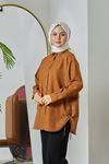Yan Bağcıklı Keten Tunik-Taba