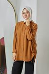 Yan Bağcıklı Keten Tunik-Taba