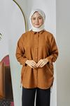 Yan Bağcıklı Keten Tunik-Taba