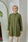 Sivri Yaka Keten Tunik-Haki