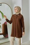 Sivri Yaka Keten Tunik-Kahve