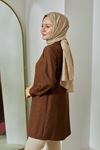 Sivri Yaka Keten Tunik-Kahve