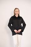 Gizli Pat Saten Tunik-Siyah