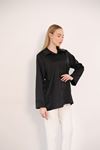 Gizli Pat Saten Tunik-Siyah
