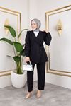 Kuşak Detay Ceketli Takım-Siyah