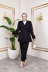 Kuşak Detay Ceketli Takım-Siyah